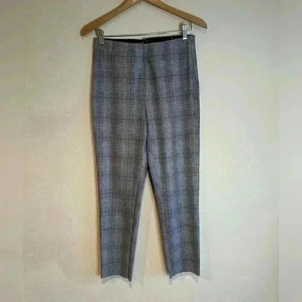 Zara Women Gray Plaid Tartan Checkered Elastic High Stretch Trouser Pants‎ L